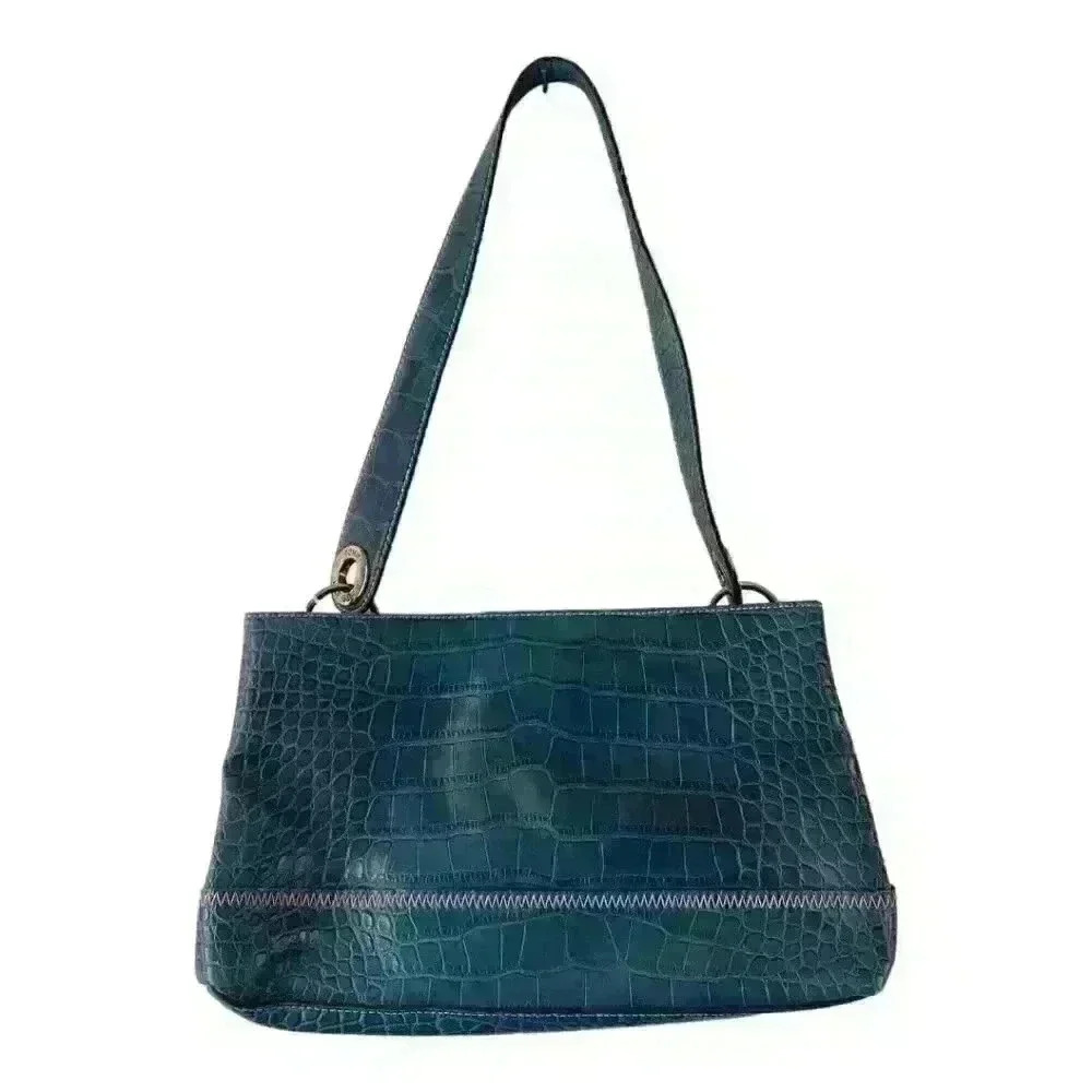 Tommy Hilfiger Blue Faux‎ Leather Retile Shoulder Purse/Bag